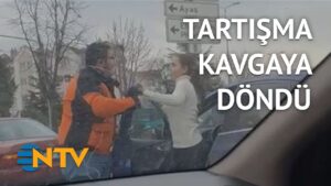 Kurye ile kadın sürücü tekme tokat birbirine girdi!