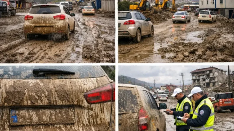 Hatay’da Yollar Çamur, Plakalar Görünmüyor: Sürücüye Ceza mı Kesilecek?